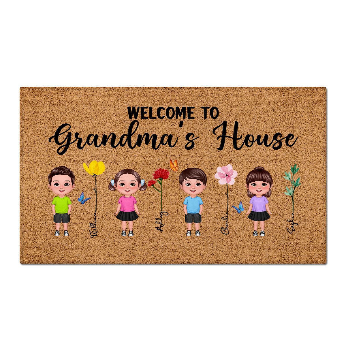 Welcome To Grandma Grandpa Grandparents House Grandkids Standing Watercolor Flowers Personalized Doormat