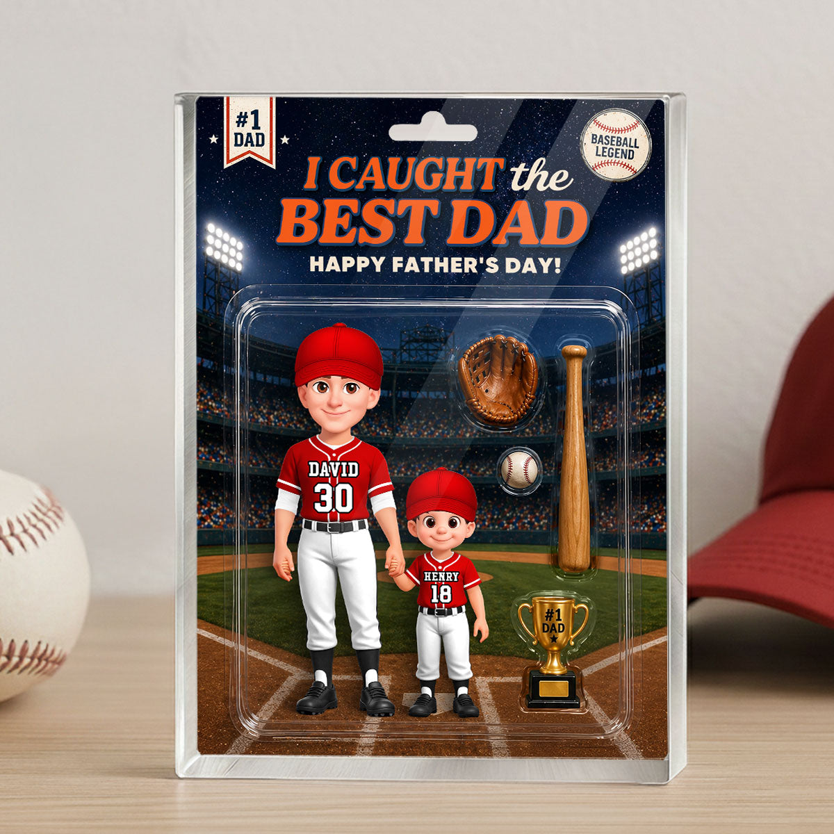 Retro Friday Night Light Baseball We Caught The Best Dad - Personalized Acrylic Block Plaque - Father's Day Gift For Baseball Dad