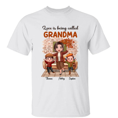 Fall Season Happy Doll Grandma And Grandkids Brick Background In House Personalized Shirt