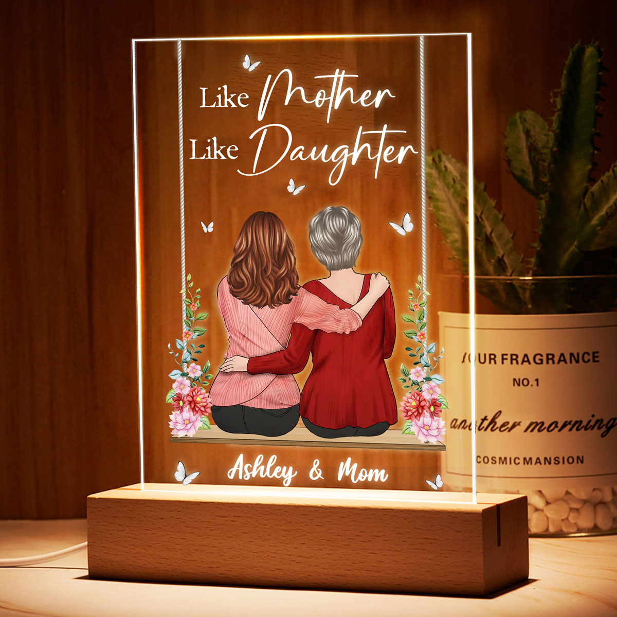 Mother And Daughter Sitting On Swing Personalized Rectangle LED Night Light