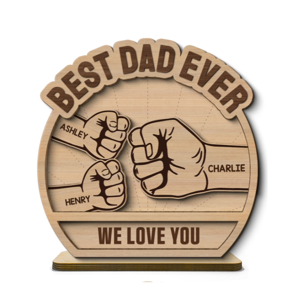 Daddy‘s Team Fist Bump Father’s Day Gift For Husband Dad Personalized 2-Layer Standing Wooden Plaque