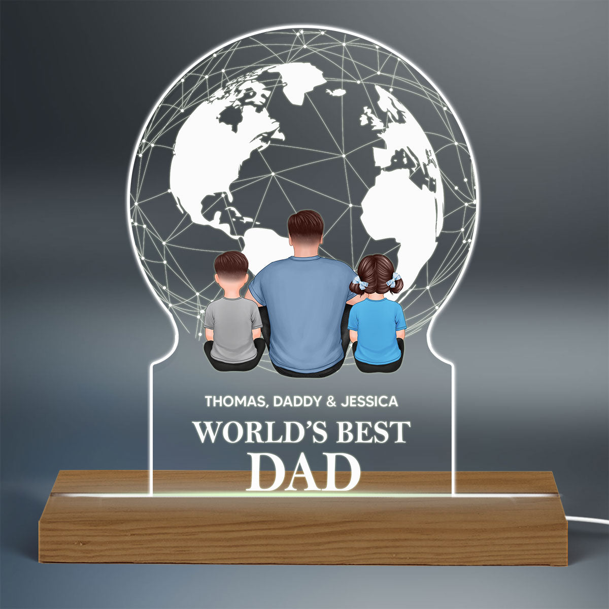 World‘s Best Dad Grandpa Sitting Back View Personalized Acrylic Custom Shape LED Night Light