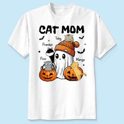 Spooky Ghost Cat Mom Personalized Halloween Shirt