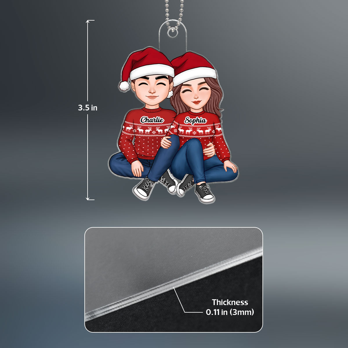 Cute Couple Sitting Hugging Personalized Acrylic Car Hanging Ornament