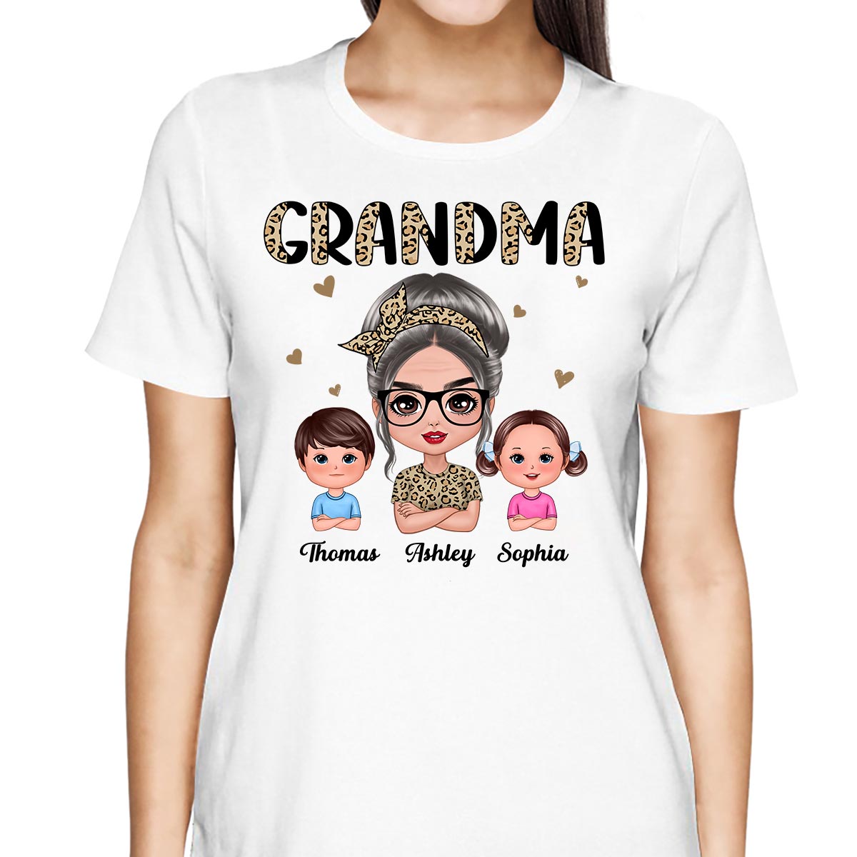 Half Leopard Grandma With Grandkids Personalized Shirt