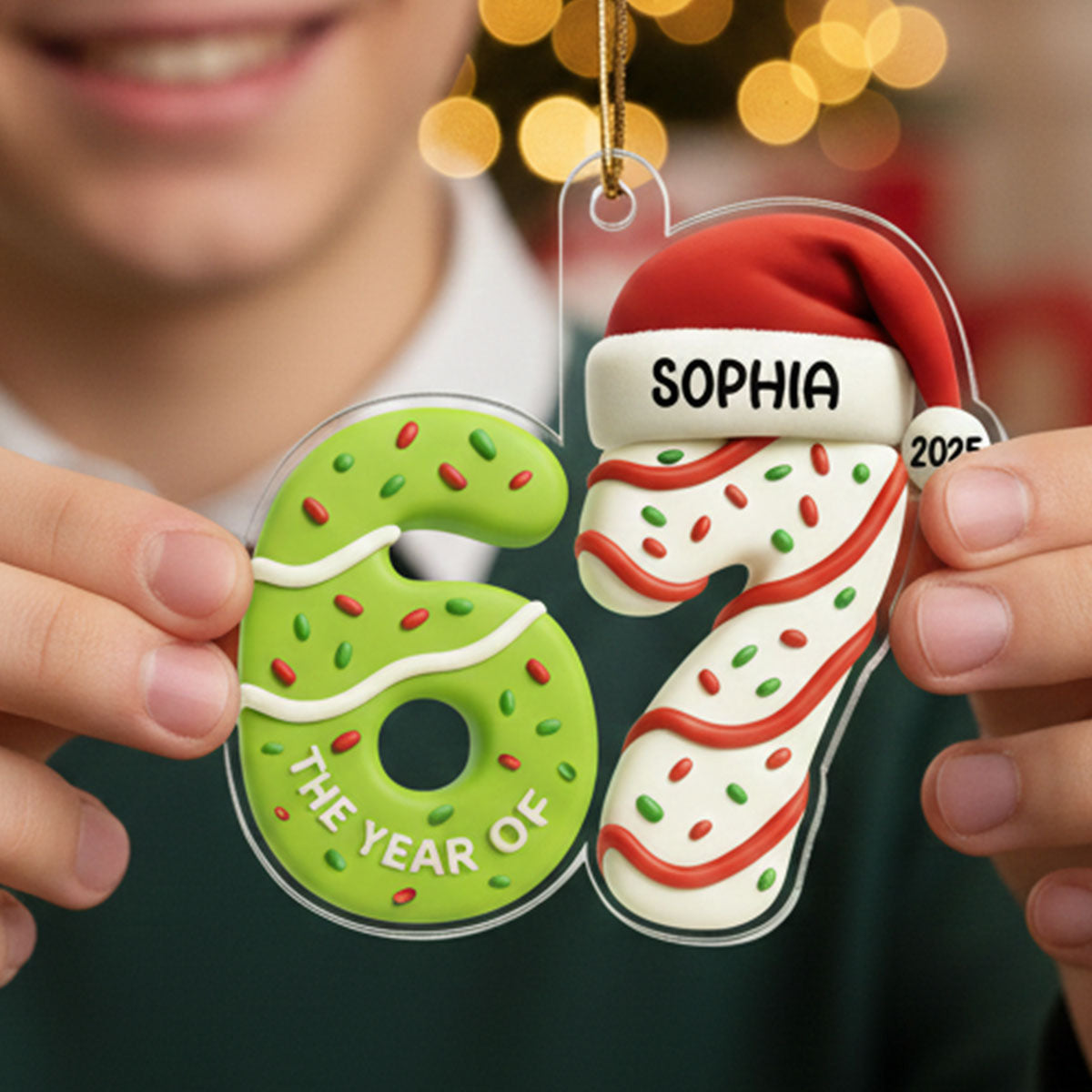 3D Effect 67 Six Seven 2025 Slang Signature Christmas Pattern - Personalized Acrylic Ornament - Funny Christmas Gift For Teen, Grandkid, Gen Alpha