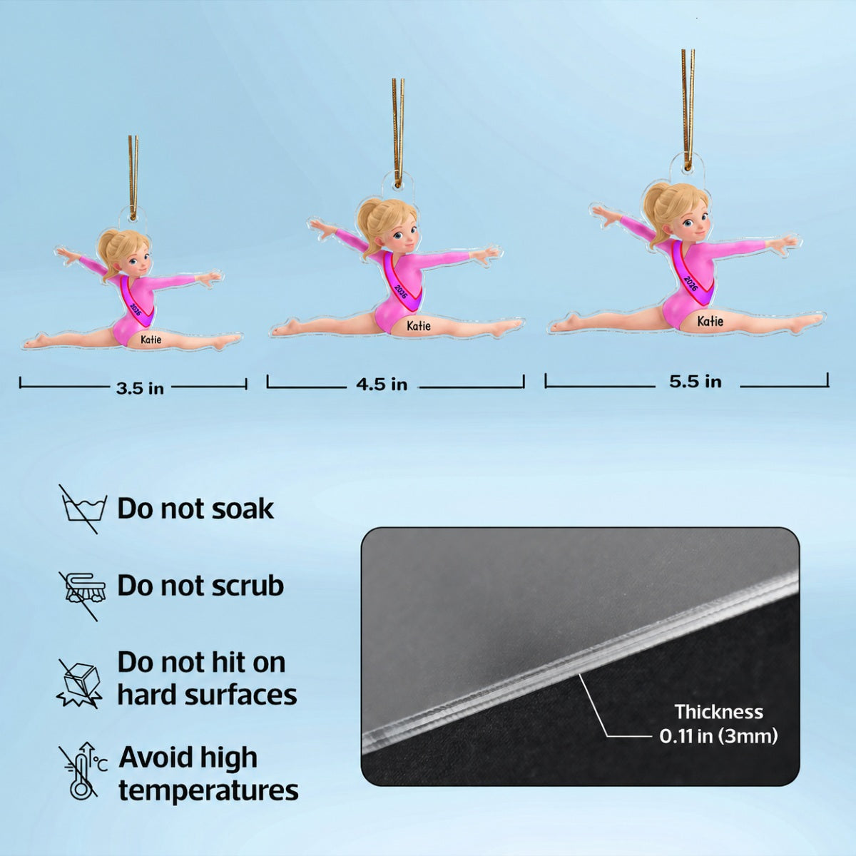 3D Effect Gymnastic Girl Front Split Pose - Personalized Acrylic Ornament - Gymnast Gift For Daughter, Granddaughter