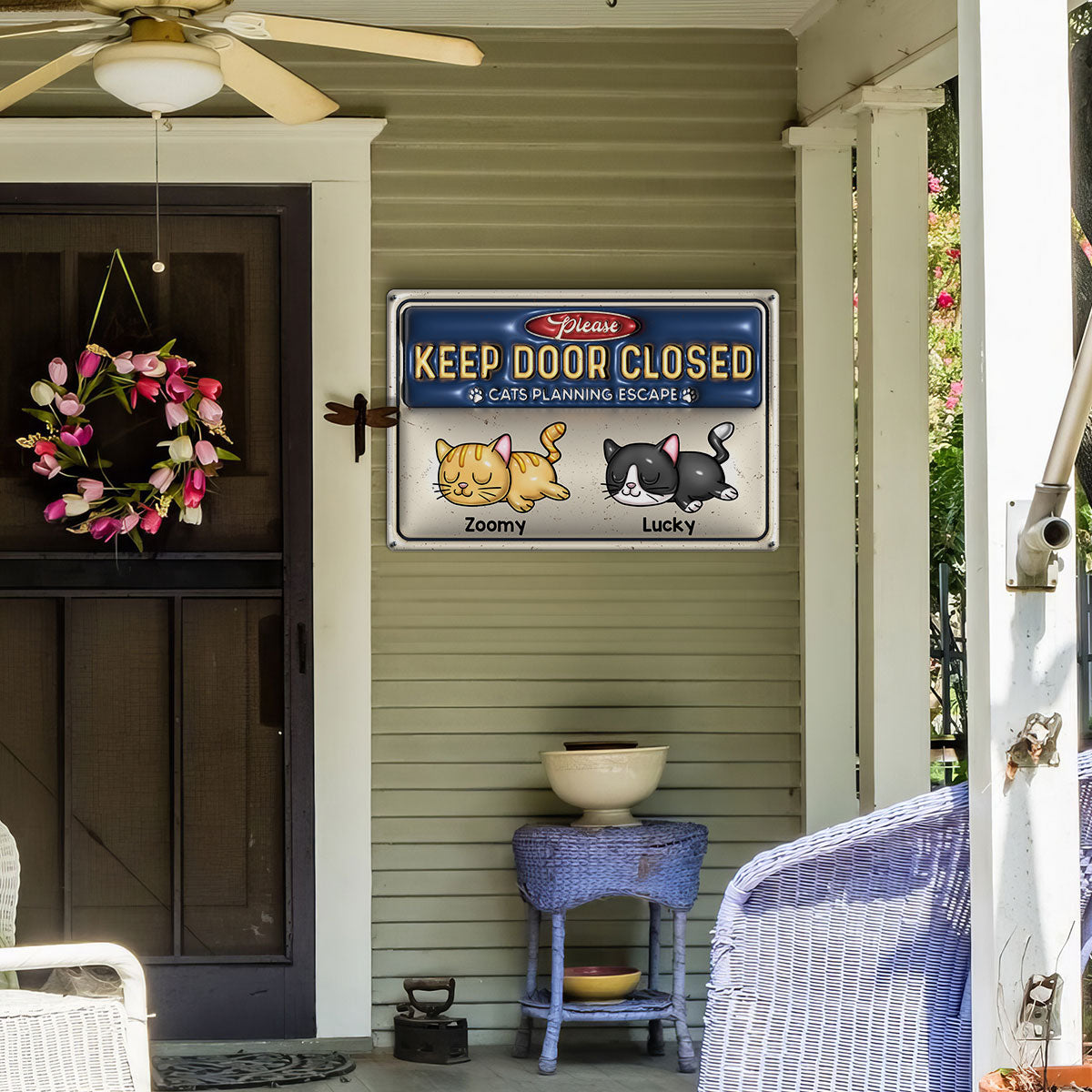 Keep Door Closed Cats Planning Escaped Personalized Metal Sign, 3D Inflated Effect Sign, Home Decor