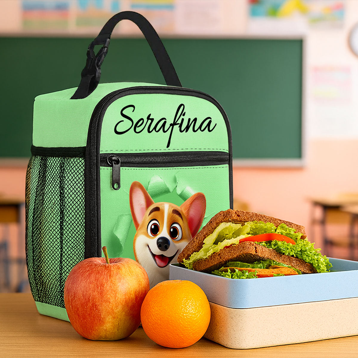 Cute Cartoon Dog Custom Name Personalized Insulated Kid Lunch Bag, Back to School Lunch Bag for Kids
