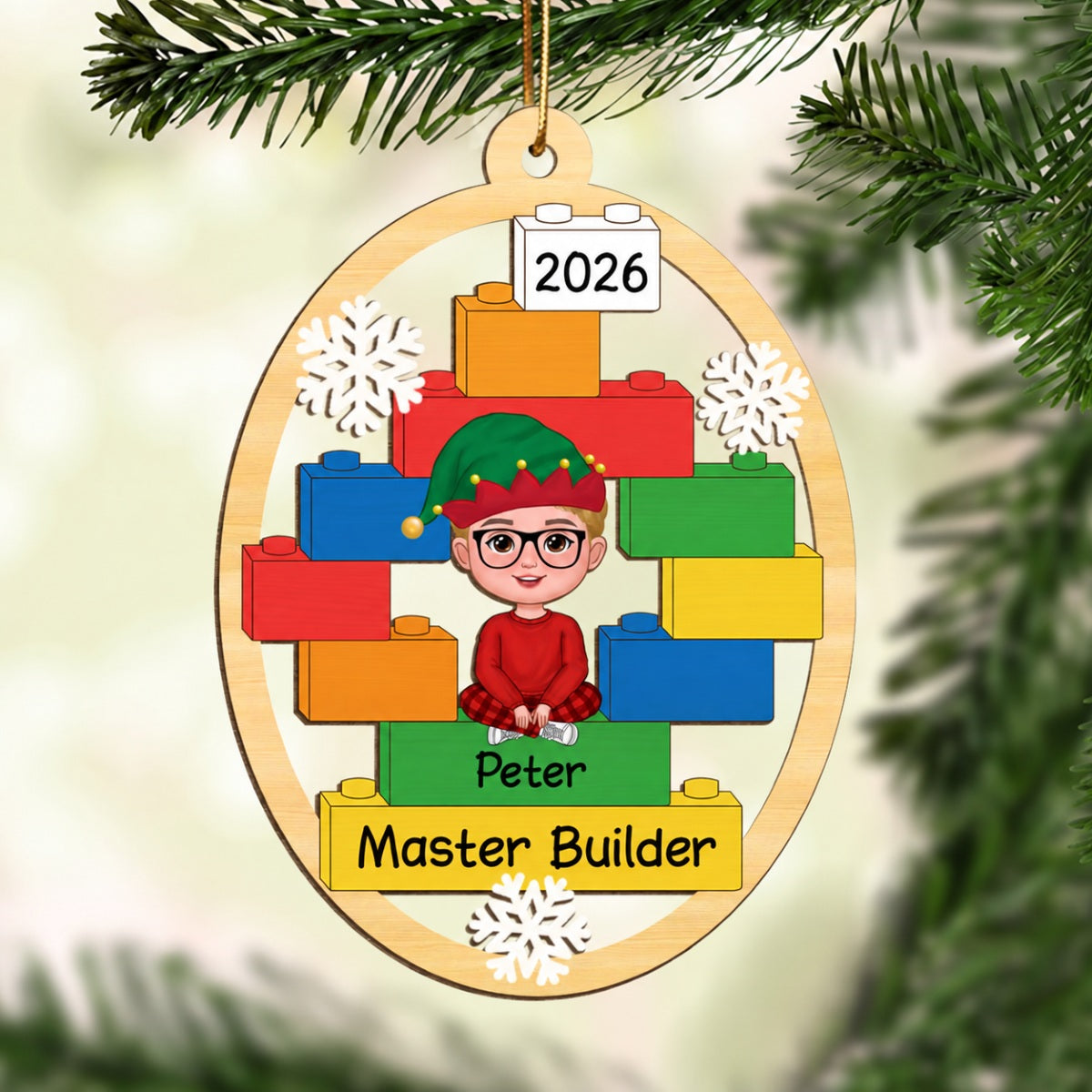 Master Builder Kid Boy Girl Personalized Christmas Wooden Ornament