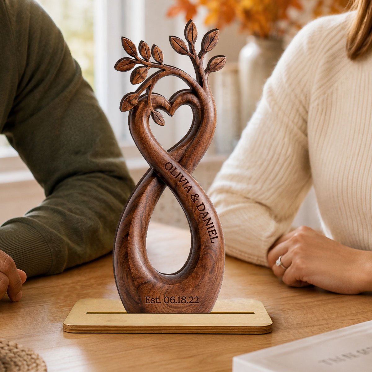 Infinity Heart Tree Couple - Personalized 2-Layered Wooden Plaque - Heartfelt Anniversary Gift for Her, Gift for Him