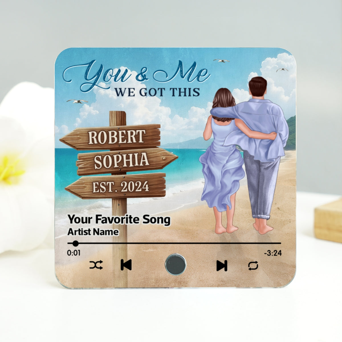 Couple Walking At Beach Favorite Song Personalized Music Fridge Magnet, Heartfelt Gift For Couple, For Him, For Her, Boyfriend, Girlfriend, Husband, Wife