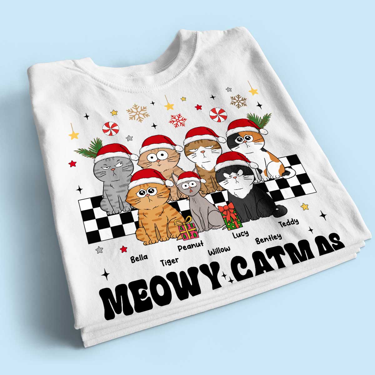 Meowy Catmas Cat Mom Vintage Style Personalized Christmas Shirt