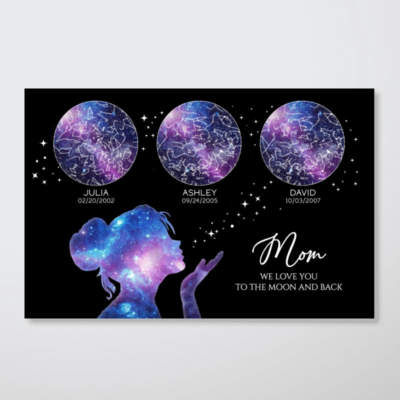 Grandma Mom We Love You Custom Star Maps Personalized Poster, Gift