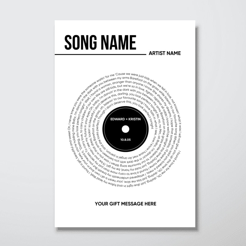 Custom Vinyl Lyrics, Personalised Music Poster, Customizable Music Gift, Anniversary Gift, Music Gift, Wedding Song Dance