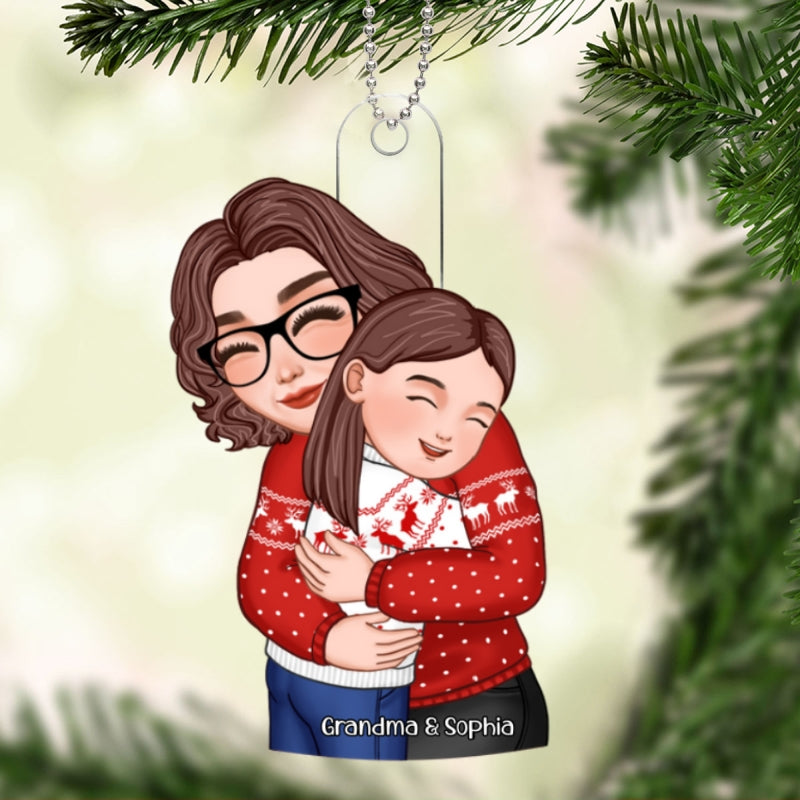 Christmas Cute Grandma Hugging Kid Gift For Granddaughter Grandson Grandchildren Personalized Acrylic Ornament