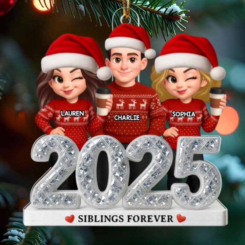 2025 Shining Effect Brothers & Sisters - Personalized Acrylic Ornament - Christmas Gift for Siblings
