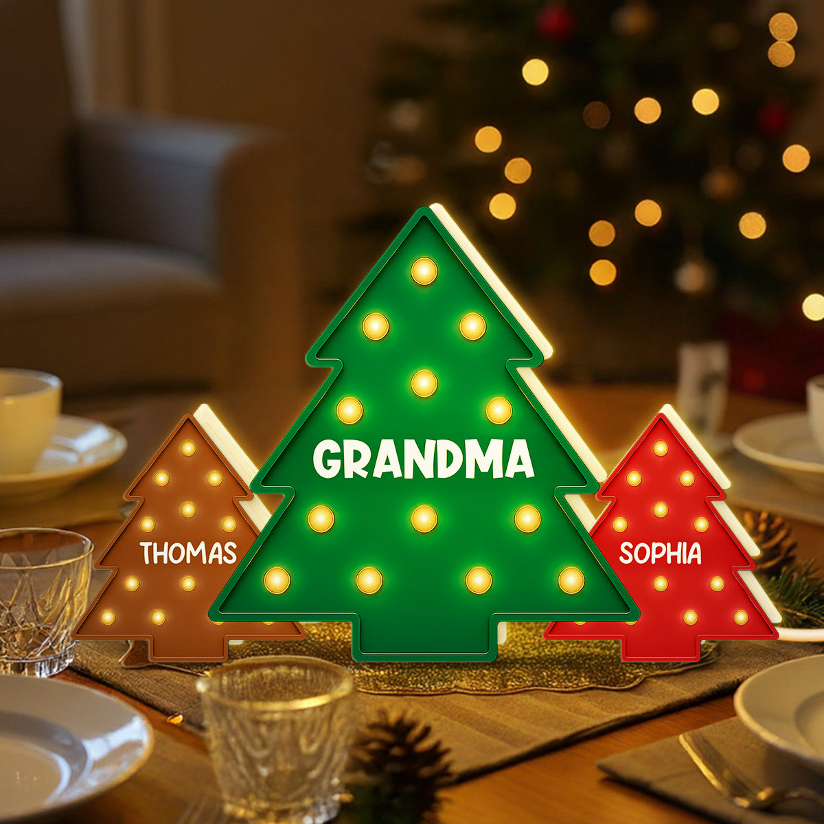 Christmas Tree Grandma Grandkids Christmas Personalized LED Light Box