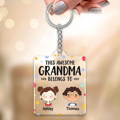This Grandma Mom Belongs To Cute Kids Face Colorful Dot Personalized Acrylic Keychain