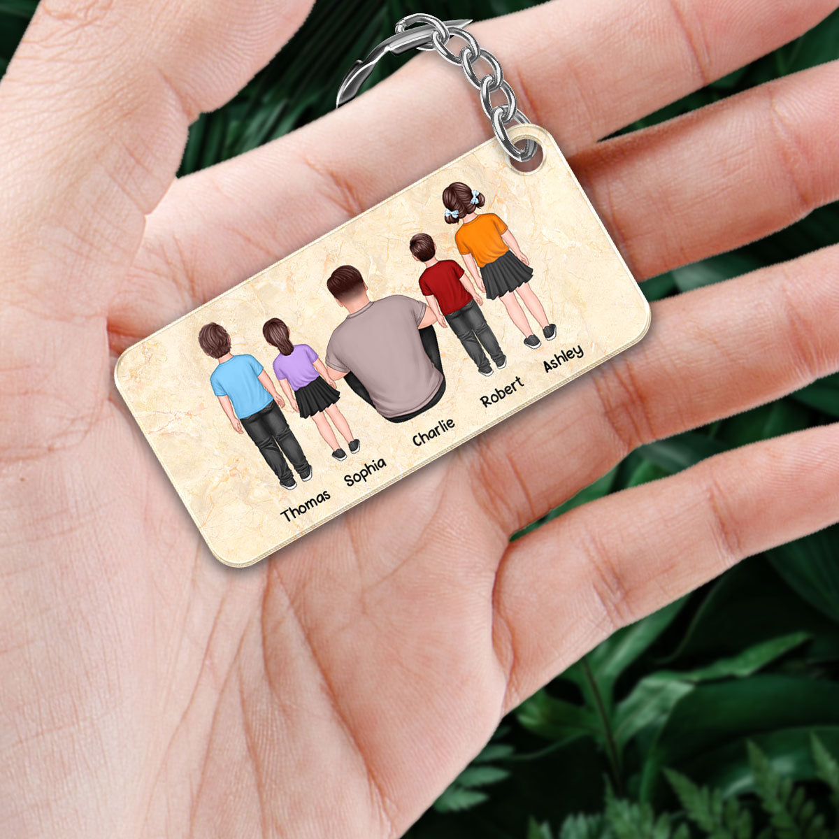 Best Dad Ever Man Sitting Kids Standing Personalized Acrylic Keychain