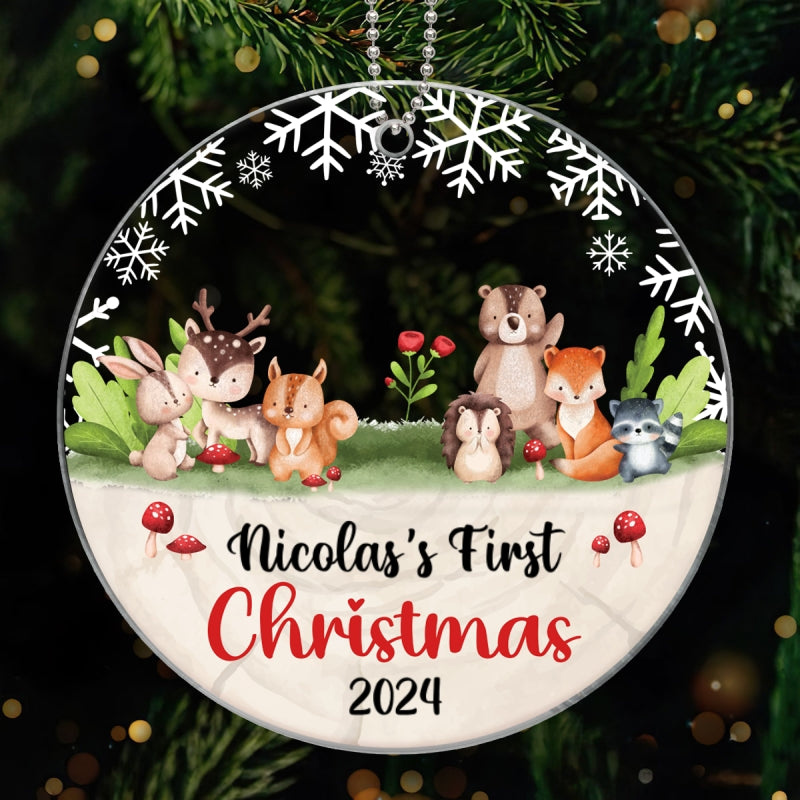 Woodland Animals Baby's First Christmas Personalized Acrylic Ornament