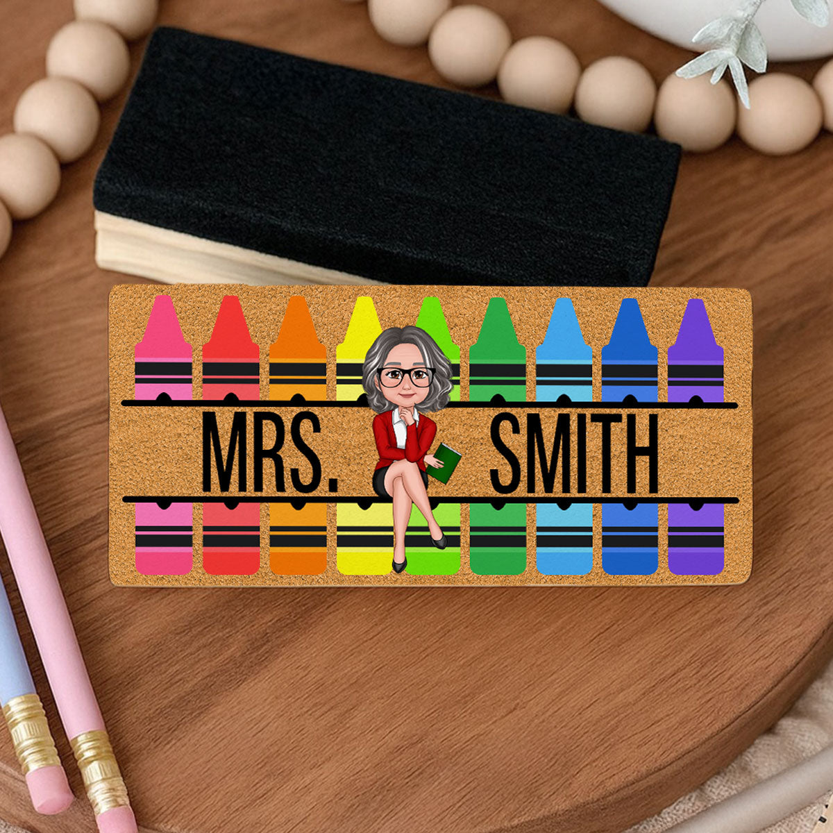 Teacher Sitting on Crayon Personalized Chalkboard/Whiteboard Eraser with Marker, Teacher Appreciation Gift, Back To School Gift