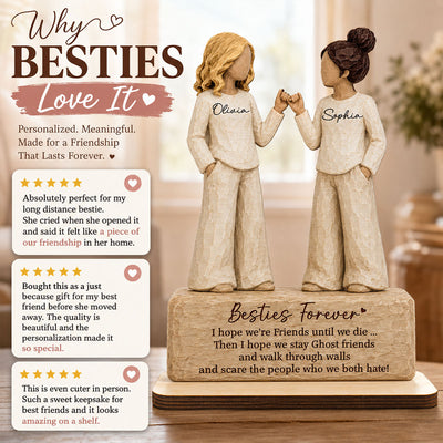 Besties Forever Pinky Promise 2D Flat - Personalized 2-Layered Wooden Plaque - Friendship Keepsake