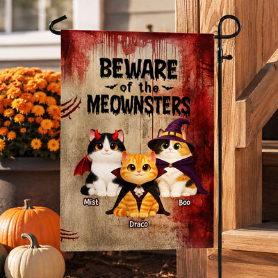 Halloween Horror Theme Beware Of Little Meownsters Cats - Personalized Garden Flag - Halloween Decor For Cat Lovers