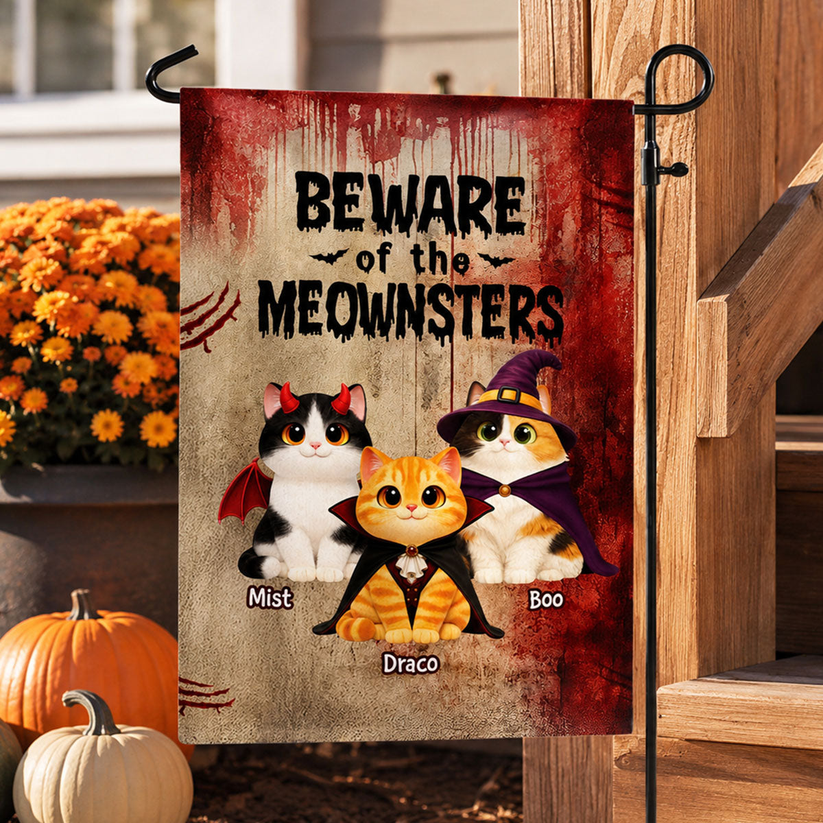 Halloween Horror Theme Beware Of Little Meownsters Cats - Personalized Garden Flag - Halloween Decor For Cat Lovers