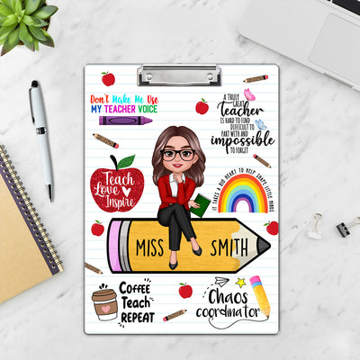 Teacher Sitting On Pencil Personalized Clipboard, Appreciation Gift