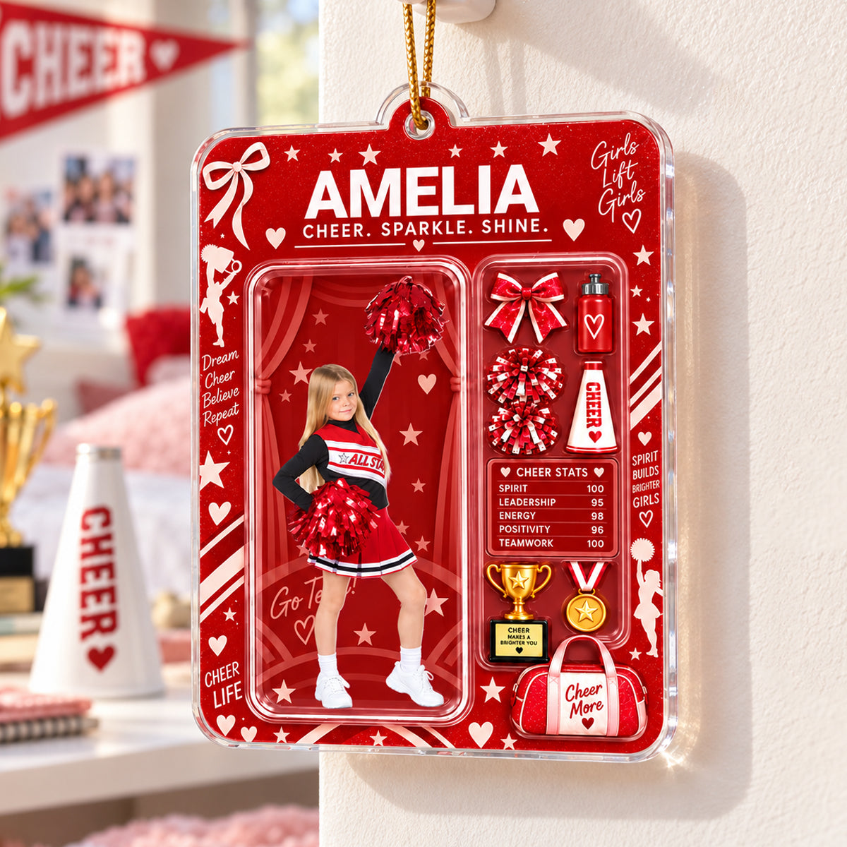 Custom Photo Upload Cheerleader Box 2D Flat Printed - Personalized Acrylic Ornament - Christmas Gift For Cheerleader Girl