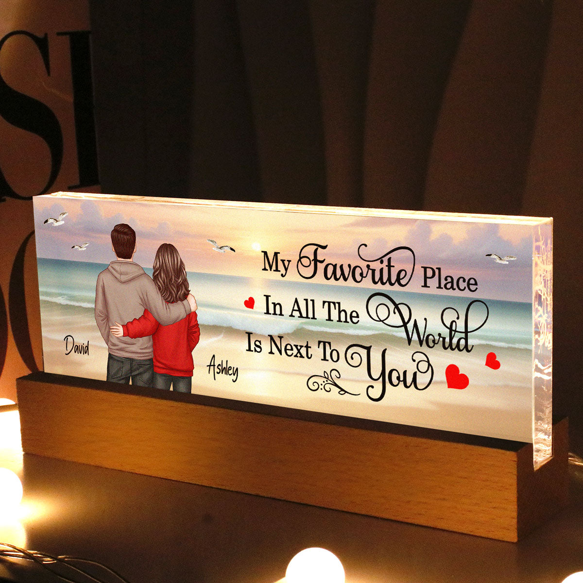 My Favorite Place Couple Beach Landscape Personalized LED Night Light, Gift For Her, Gift For Him