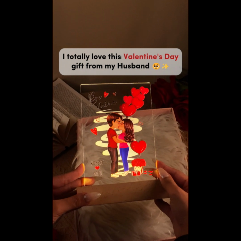 Be Mine Doll Couple Standing Kissing Personalized Plaque LED Night Light -  Unique Valentine's Day Gift For Him, Gift For Her