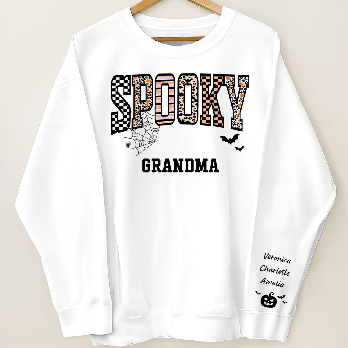 Spooky Grandma Halloween Vibe Personalized Sleeve Printed Sweatshirt