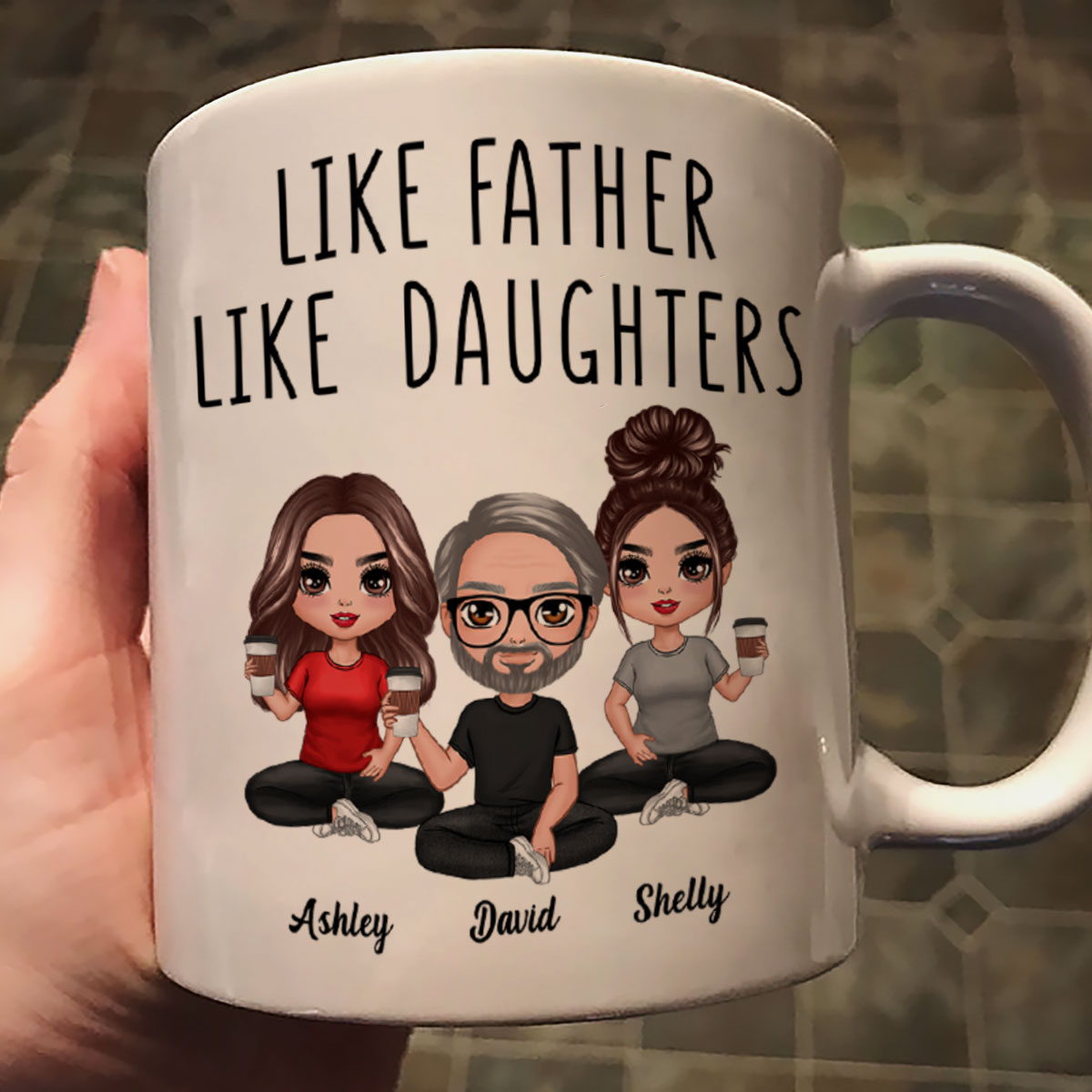 Like Father Like Daughter Son Doll Dad And Daughters Sons Sitting Father‘s Day Gift Personalized Mug