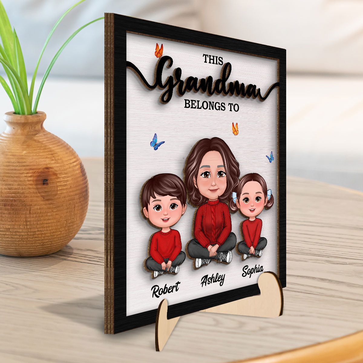 This Grandma Belongs To Personalized 2-Layer Wooden Plaque