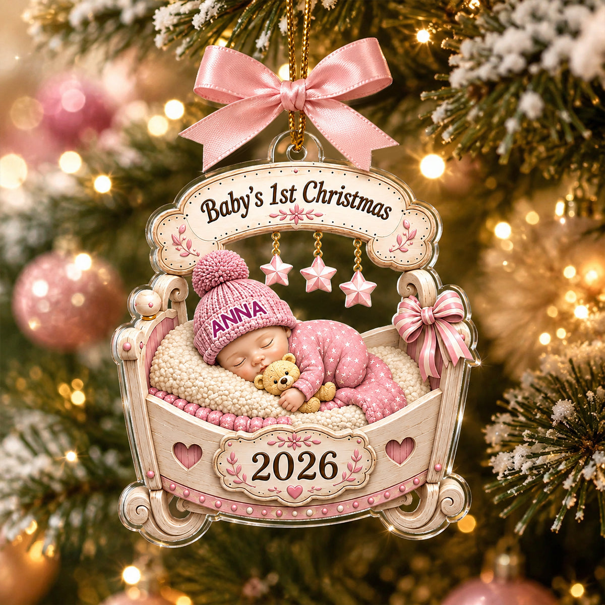 Baby Sleeping First Christmas - Personalized Acrylic Ornament - Christmas Gift for Baby Boy Girl, New Mom, New Dad