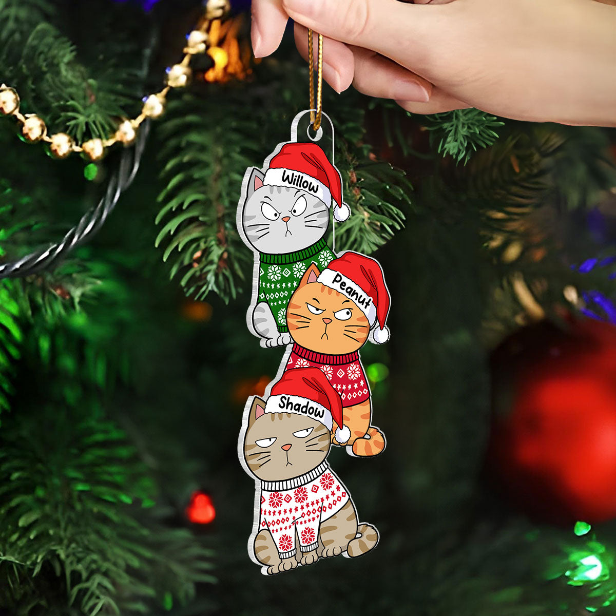 Stacked Cats Christmas - Personalized Acrylic Ornament - Gift For Cat Lovers