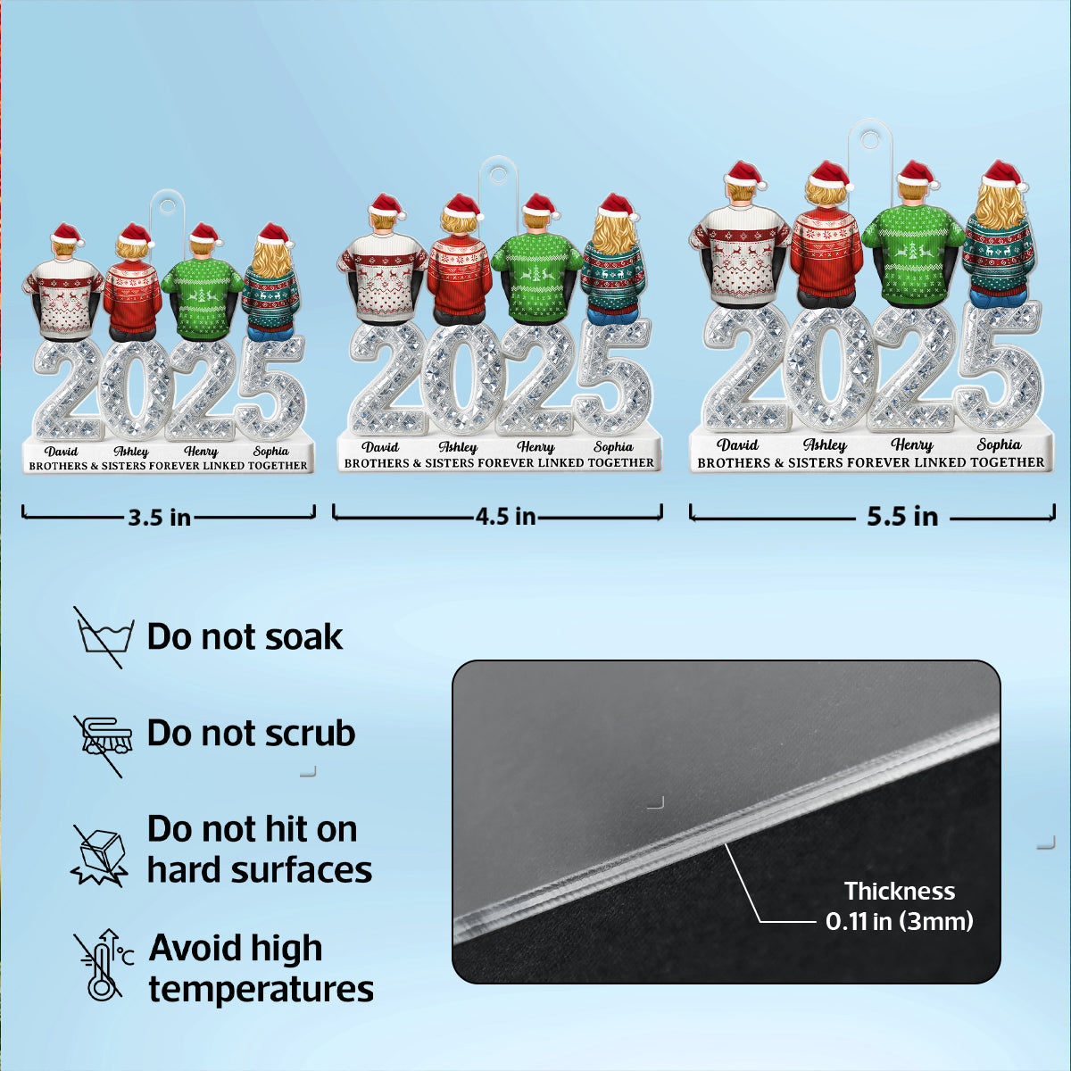 3D Shining Effect Siblings Brothers & Sisters 2025 - Personalized Acrylic Ornament - Unique Christmas Gift For Brother, Sister, Sibling