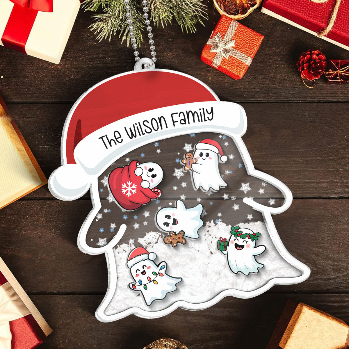 Christmas Ghost Family Personalized Shaker Ornament
