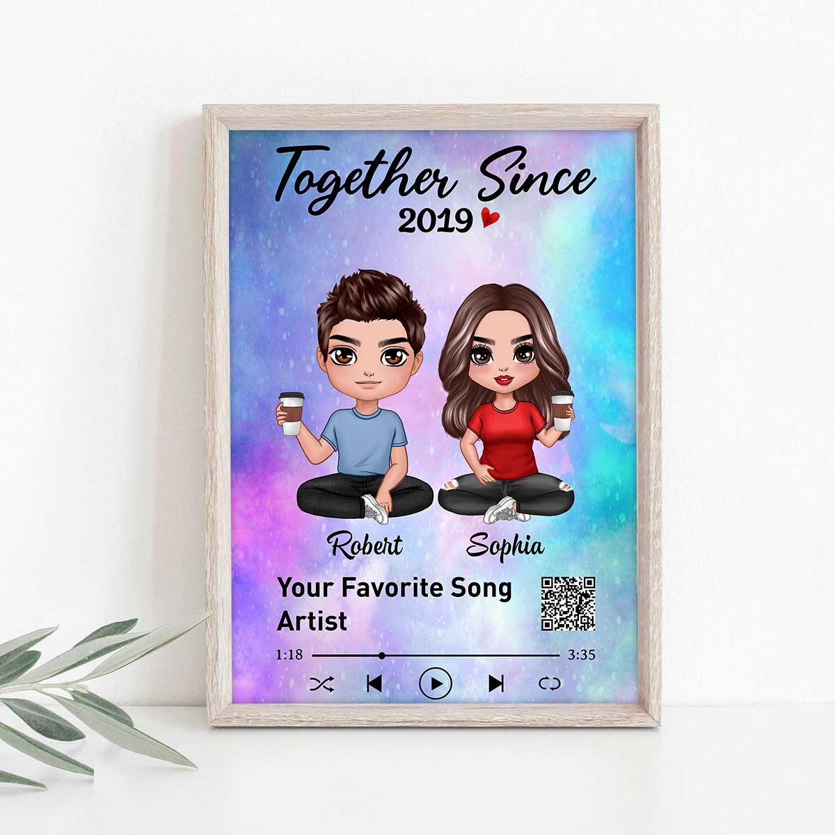 Doll Couple Sitting Favorite Song QR Code Personalized Vertical Poster