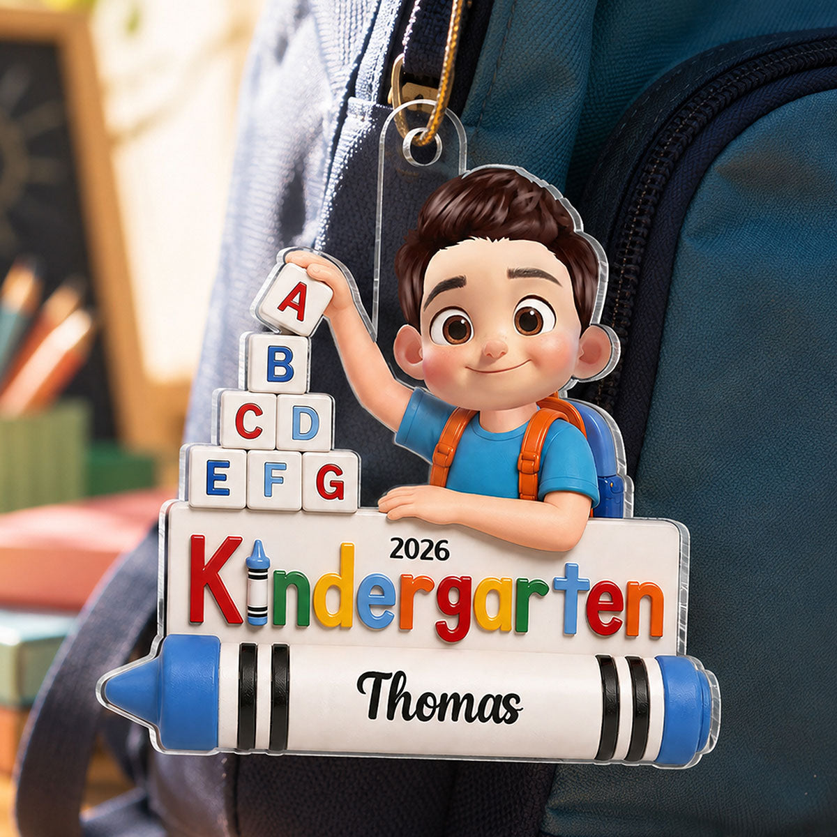 First Day of Kindergarten Boy Girl 2D Flat - Personalized Christmas Ornament - Back to School Keepsake for Kids