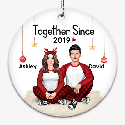 Couple Sitting Anniversary Gift Personalized Circle Ornament
