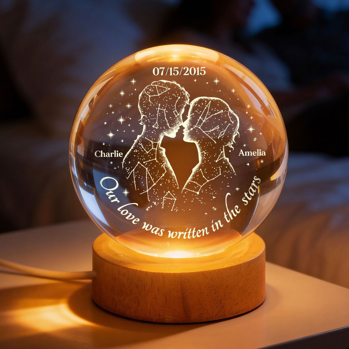 Our Love Was Written in the Stars Custom Star Map by Date - Personalized Crystal Ball LED Night Light - Heartfelt Valentine's Day Gift for Her, for Him