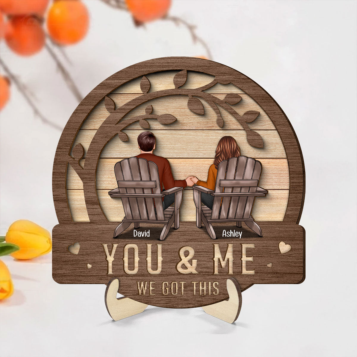 Couple We Got This Sitting Back View Under Tree Personalized 2-Layer Wooden Plaque