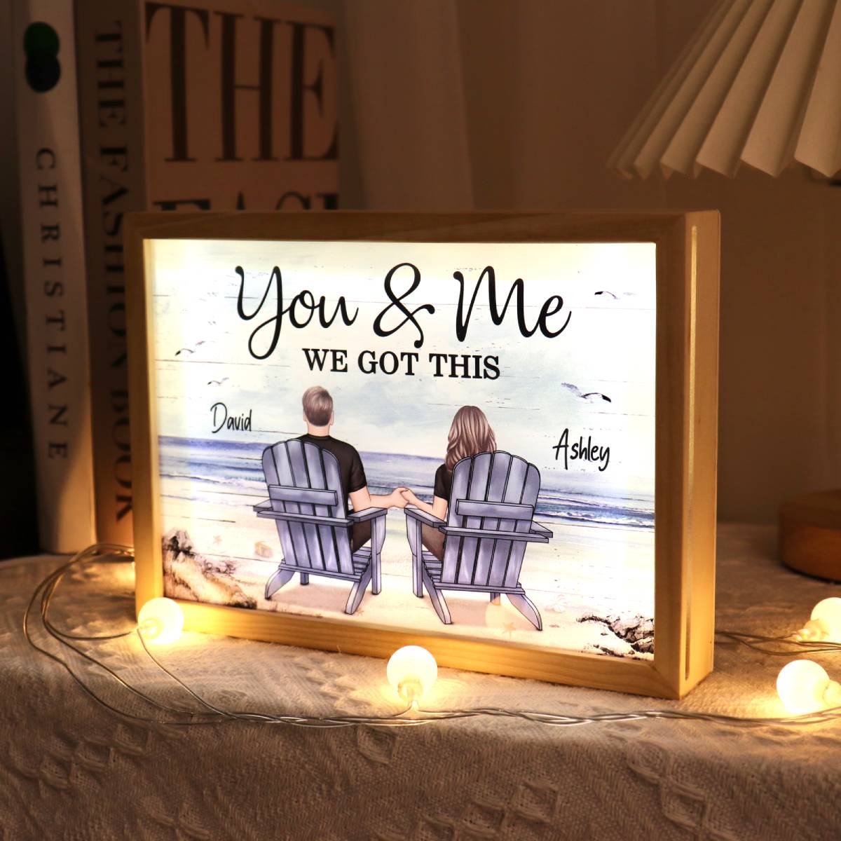 [EXCLUSIVE LIMITED EDITION] Couple Sitting At Beach Retro Personalized Luminous Frame Light Box, Anniversary Gift For Couple