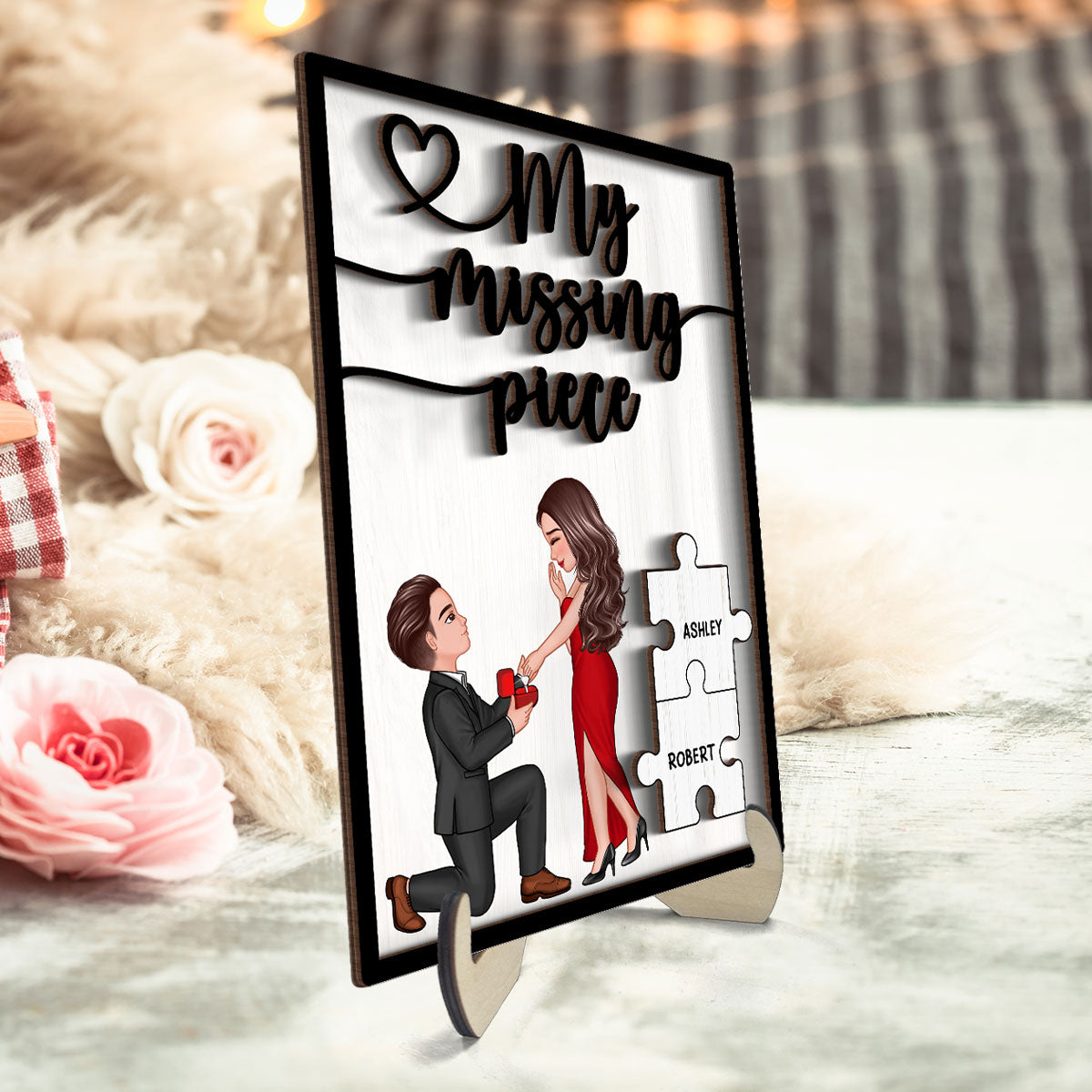 Special Moment Couple Proposal 2-Layered Wooden Plaque, Personalized Couple Proposal Engagement Anniversary Keepsake, Heartfelt Decoration For Couples