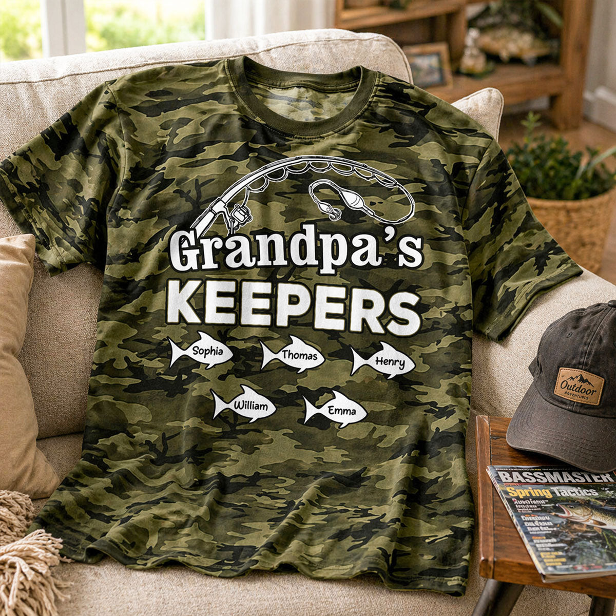 Grandpa's Keepers Kid Custom Name Camo Pattern - Personalized Shirt - Father's Day Gift For Fishing Grandpa, Dad, Husband