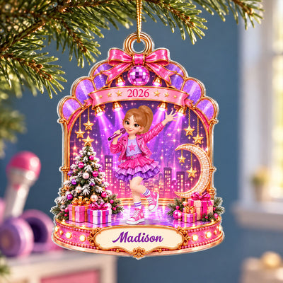 Pretty Girl Pop Star On Stage 2D Flat - Personalized Acrylic Ornament - Christmas Gift For Daughter Granddaughter
