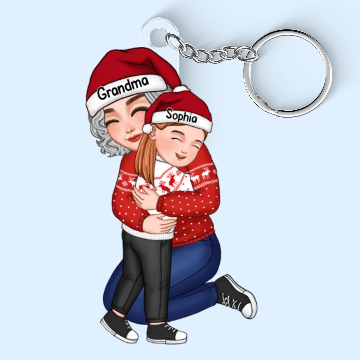 Cute Grandma Hugging GrandKid Christmas Gift For Granddaughter Grandson Personalized Acrylic Keychain